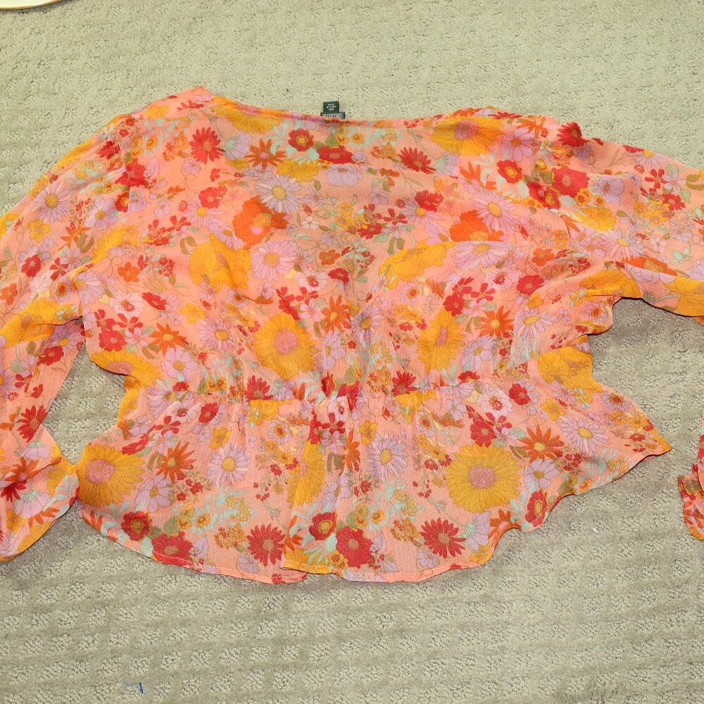 Wild Fable Women's XXL Sheer Peach Floral Cropped Top / Shrug - Picture 2 of 6